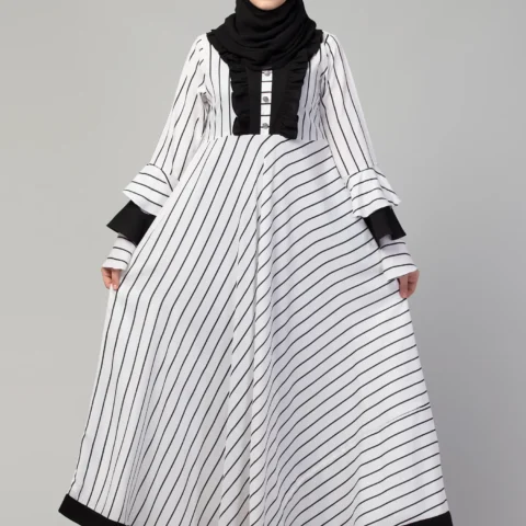 Striped Long Maxi Dress Abaya