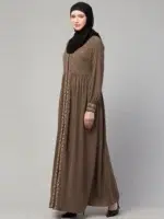 Front Open Maxi Pintucks Abaya with Lace Work