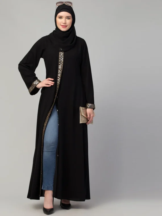 Front Open Abaya Dress with Lace Work