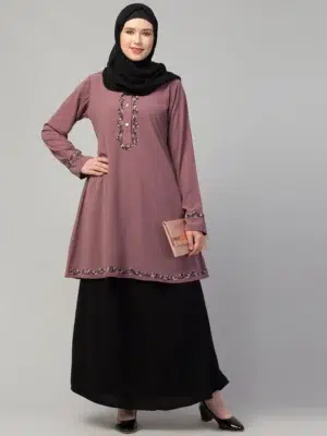 Two Piece Knee Length Abaya with Embroidery