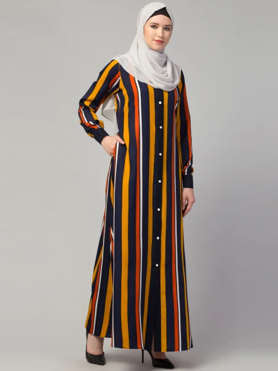 Front Button Open Abaya Dress