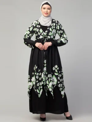 Dual Layer Abaya Dress with attached Shrug