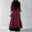 Muslim Closet Two Pieces Abaya Dress with Elasticated Sleeves Maroon