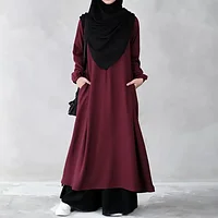 Muslim Closet Two Pieces Abaya Dress with Elasticated Sleeves Maroon