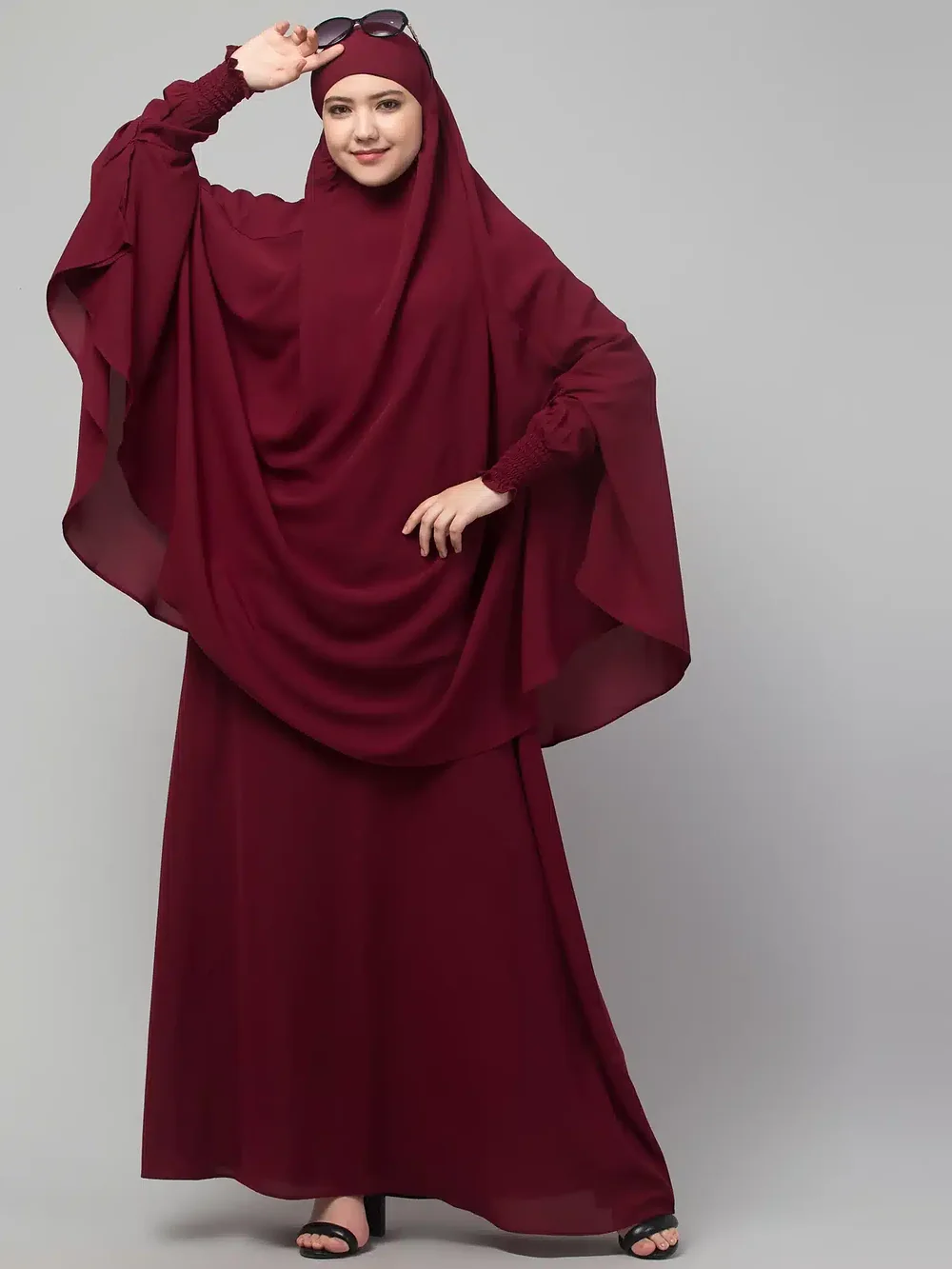 2 Piece Jilbab Abaya, Khimar Abaya, Knee Length Jilbab Image 7