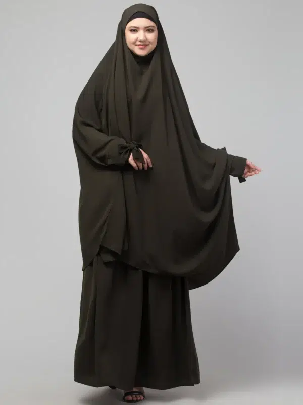 2 Piece Jilbab Abaya with Tying Cuffs, Khimar Abaya, Knee Length Jilbab