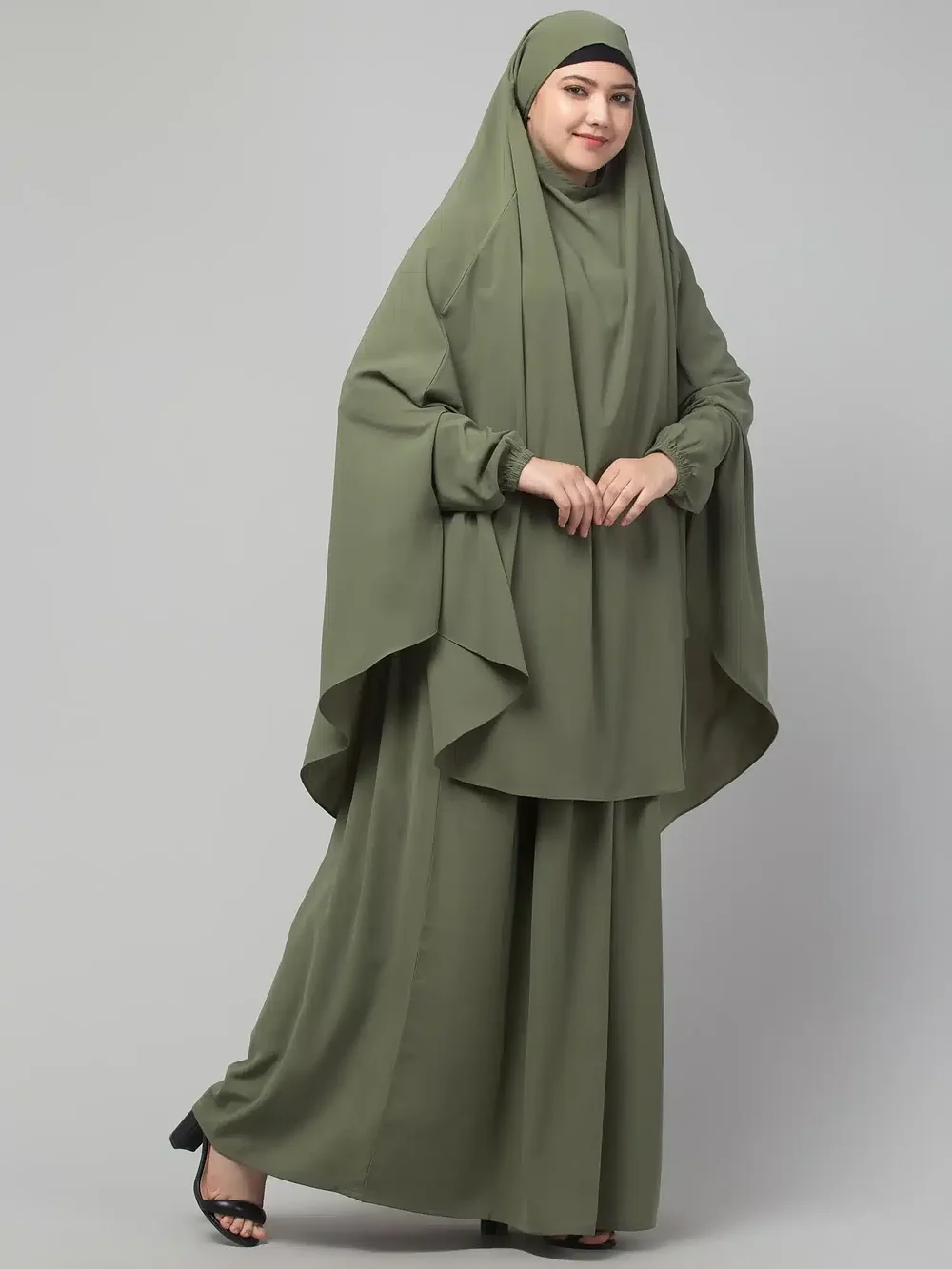 2 Piece Jilbab Abaya, Khimar Abaya, Knee Length Jilbab Image 7