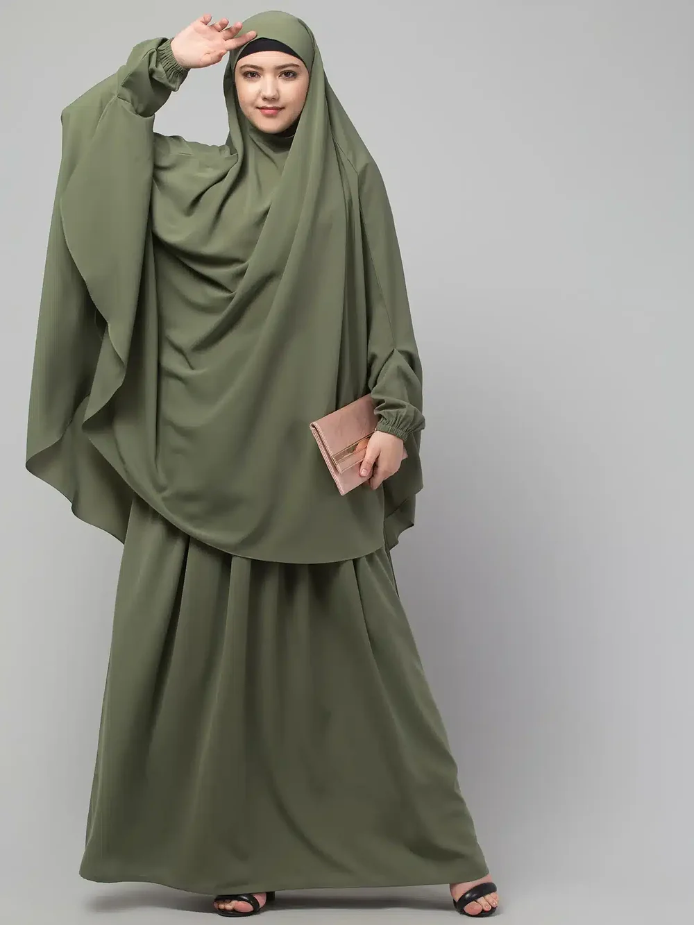 2 Piece Jilbab Abaya, Khimar Abaya, Knee Length Jilbab Image 8