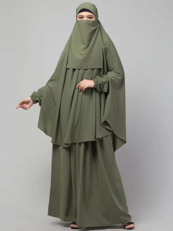 2 Piece Jilbab Abaya, Khimar Abaya, Knee Length Jilbab