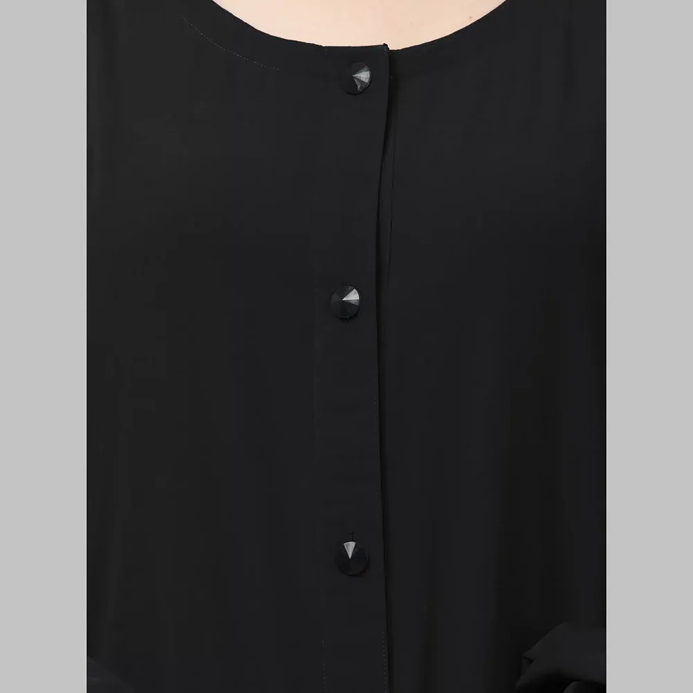 front open abaya plain Black abaya burqa with cuff sleeves and buttons
