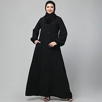 front open abaya plain Black abaya burqa with cuff sleeves and buttons