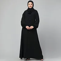 front open abaya plain Black abaya burqa with cuff sleeves and buttons