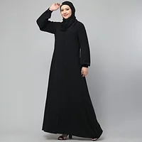 front open abaya plain Black abaya burqa with cuff sleeves and buttons