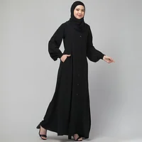 front open abaya plain Black abaya burqa with cuff sleeves and buttons