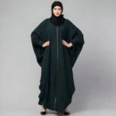 Black front open free size kaftan abaya with piping – modern casual everyday wear