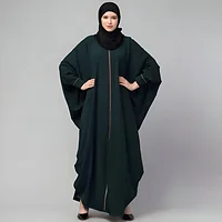 Black front open free size kaftan abaya with piping – modern casual everyday wear
