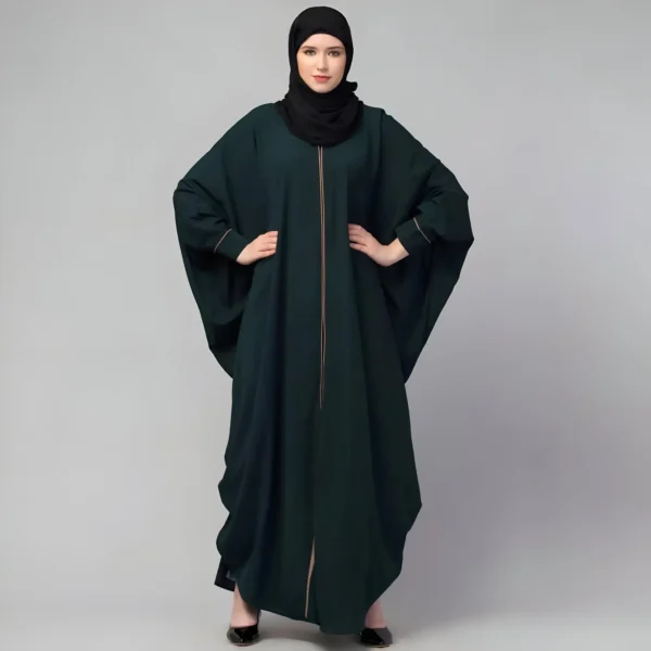 Black front open free size kaftan abaya with piping – modern casual everyday wear