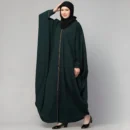 Black front open free size kaftan abaya with piping – modern casual everyday wear