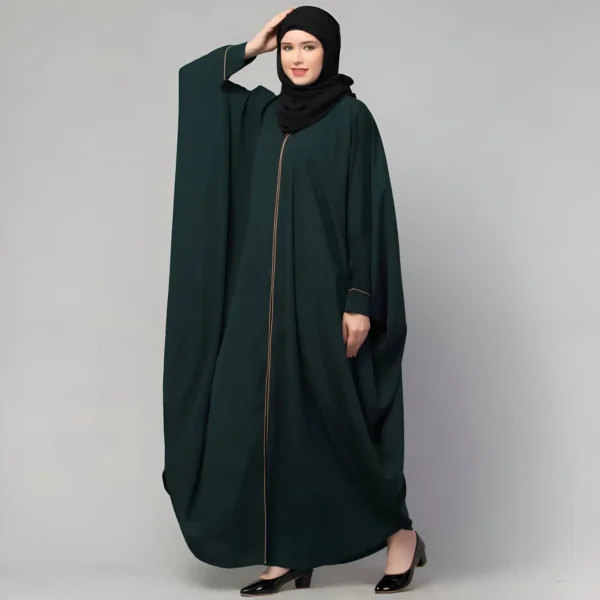 Black front open free size kaftan abaya with piping – modern casual everyday wear