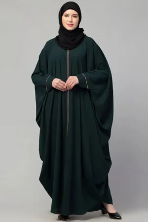 Black front open free size kaftan abaya with piping – modern casual everyday wear