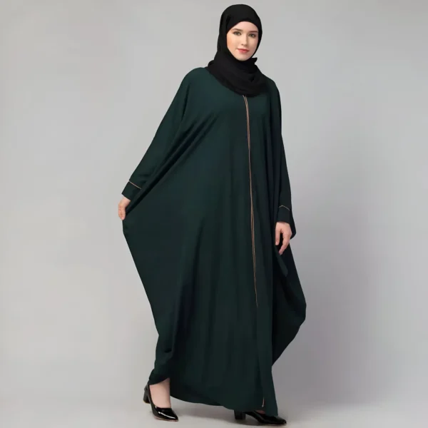 Black front open free size kaftan abaya with piping – modern casual everyday wear