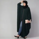 Black front open free size kaftan abaya with piping – modern casual everyday wear