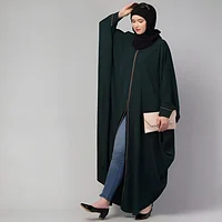 Black front open free size kaftan abaya with piping – modern casual everyday wear