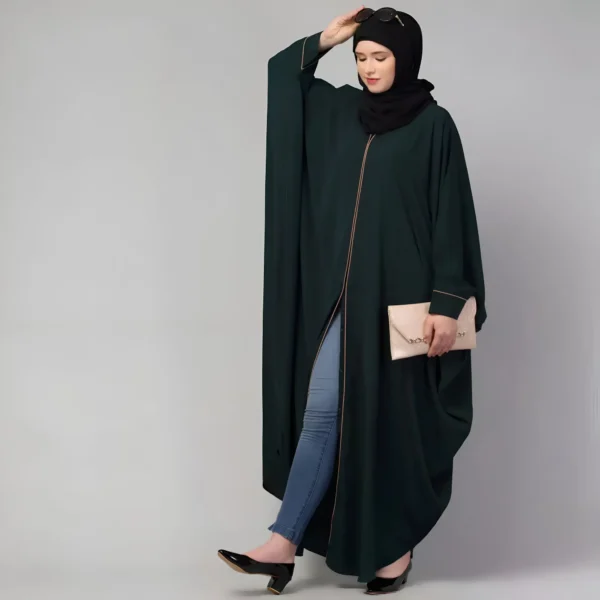 Black front open free size kaftan abaya with piping – modern casual everyday wear