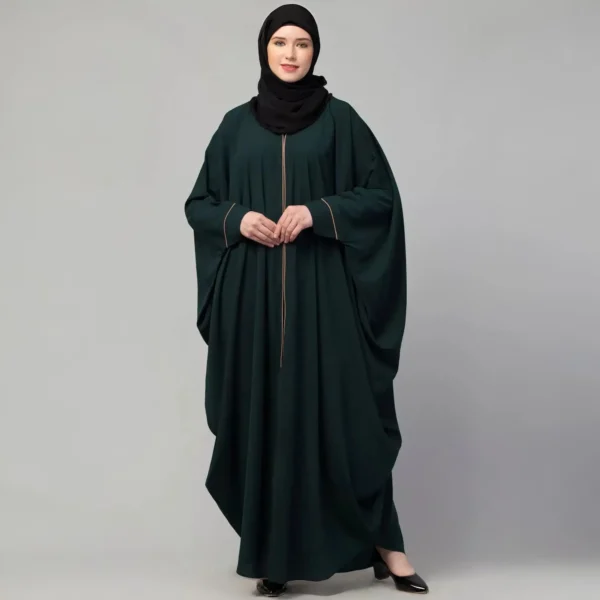 Black front open free size kaftan abaya with piping – modern casual everyday wear
