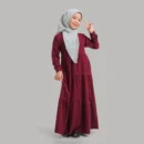 Maroon frill abaya for girls, Amira tiered A-line frock abaya in soft Nida fabric with grey hijab