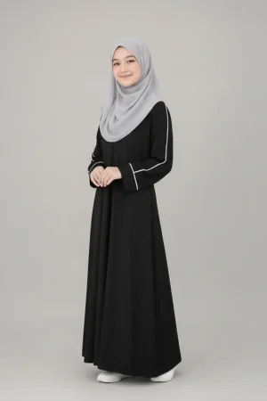 Black Abaya for Girls - full length front view