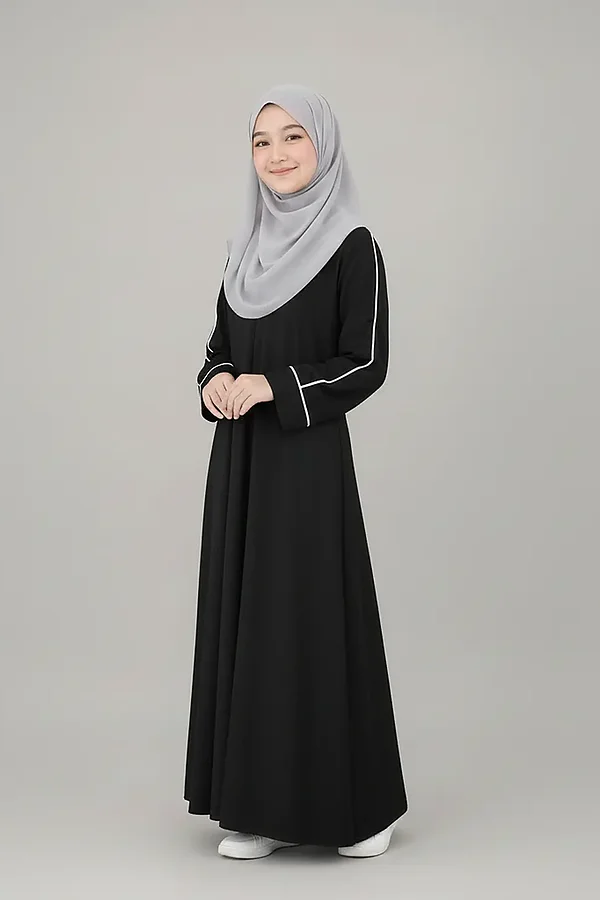 Black Abaya for Girls - full length front view