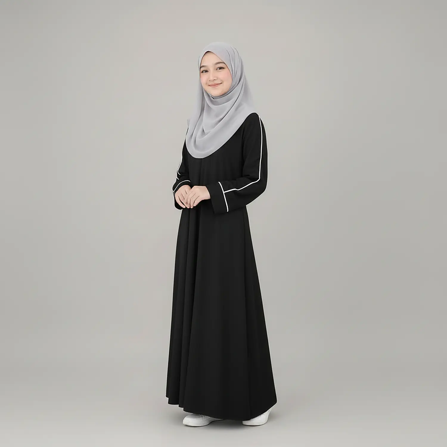 Black Abaya for Girls full length front view