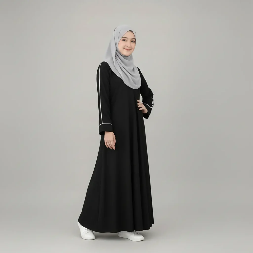 Black Abaya for Girls Nida Matte fabric close up Black Abaya for Girls Nida Matte fabric close up