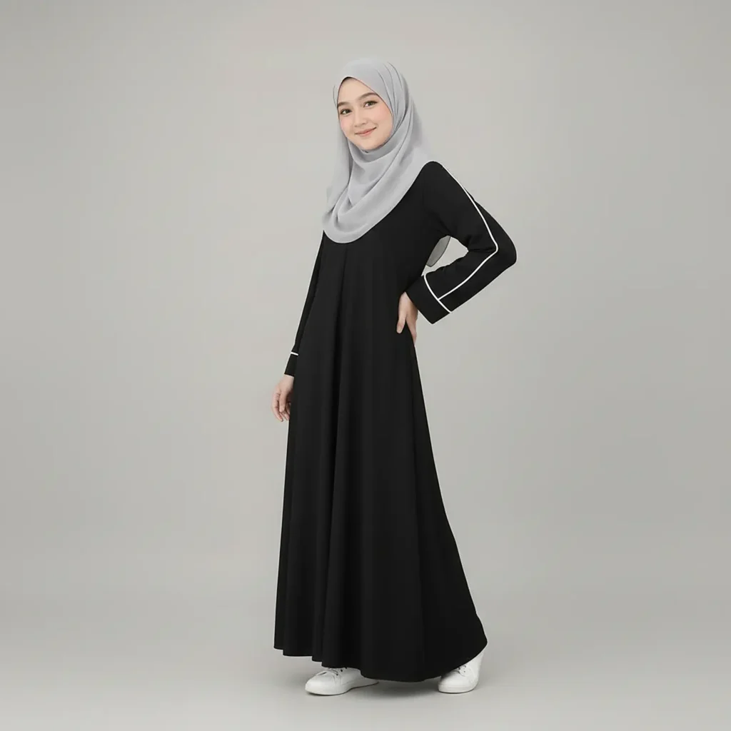 Black Abaya for Girls styling and drape detail Black Abaya for Girls styling and drape detail