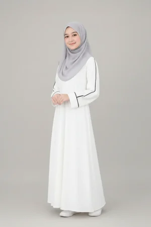 White Abaya for Girls - full length front view