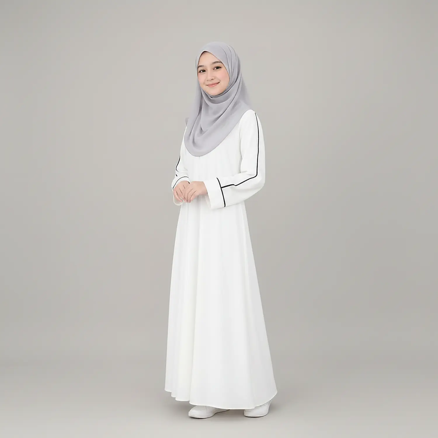 White Abaya for Girls full length front view