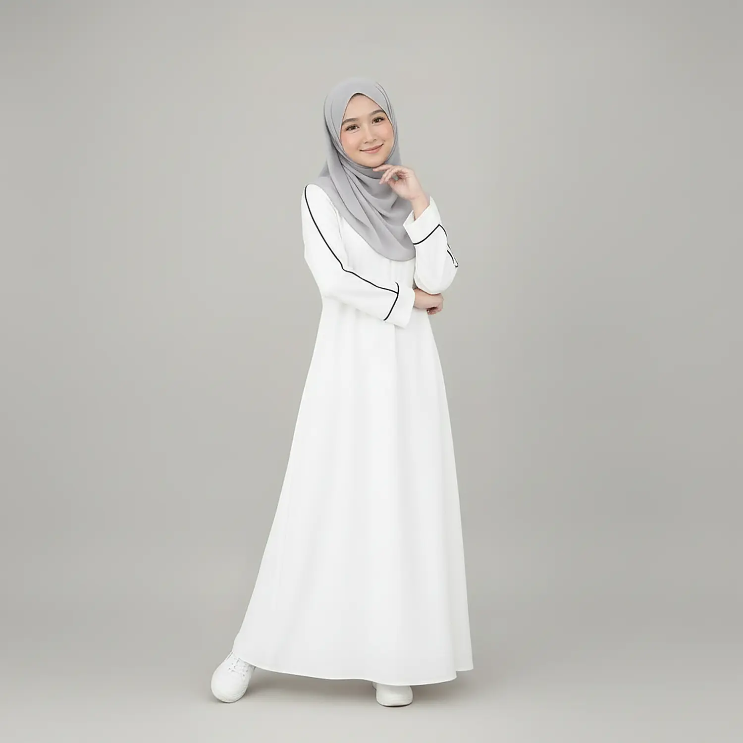 White Abaya for Girls Nida Matte fabric close up
