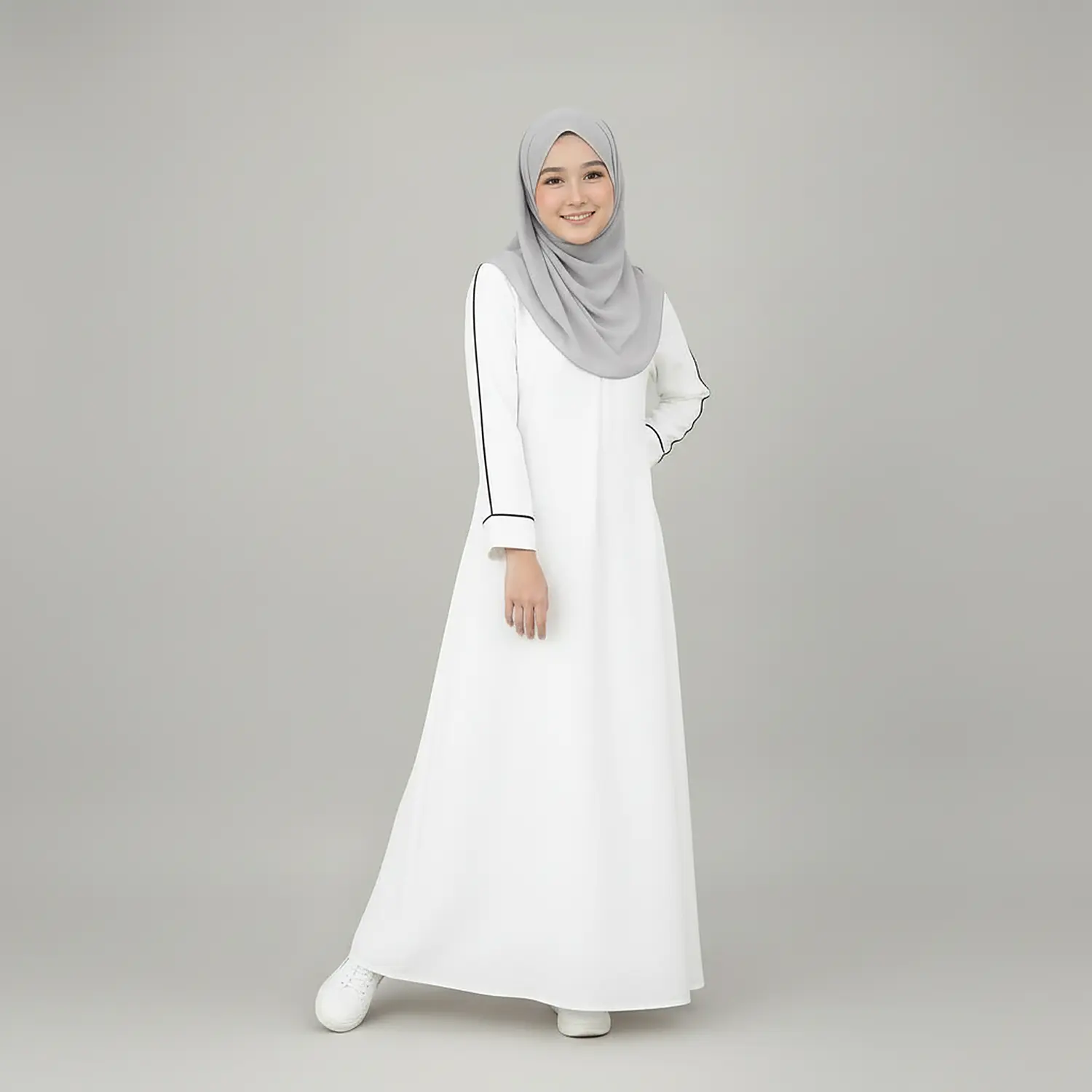 White Abaya for Girls finished stitching and hem detail