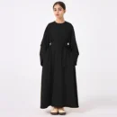 Black Kids Abaya with Belt - full length front view