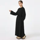Black Kids Abaya with Belt - Nida Matte fabric close up