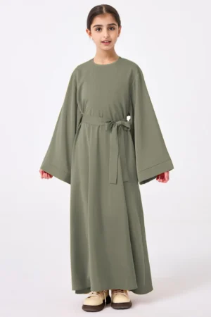 Kids Abaya with Belt - full length front view