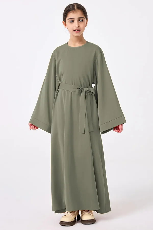 Kids Abaya with Belt - full length front view