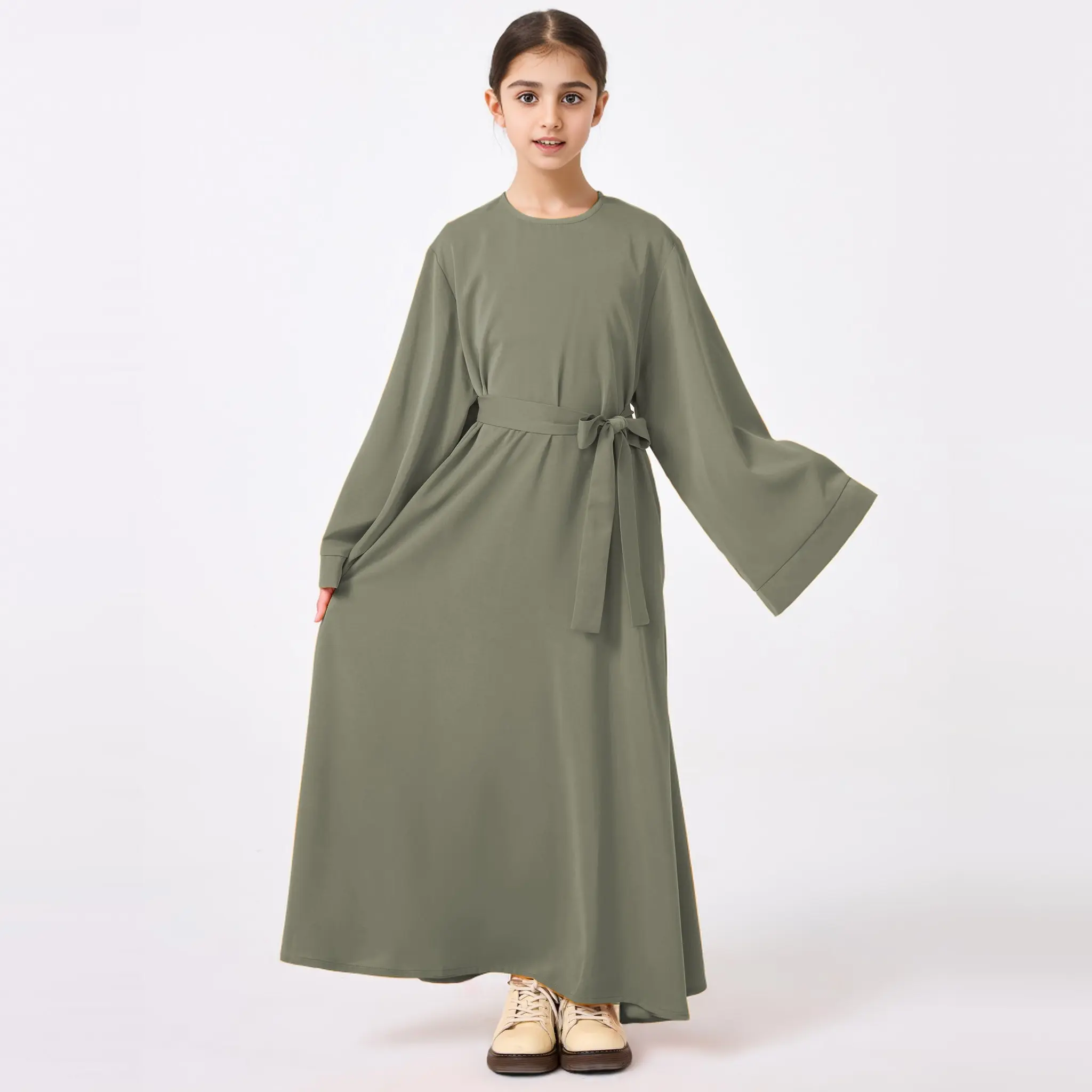 Kids Abaya with Belt Nida Matte fabric close up