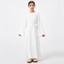 White Kids Abaya with Belt - full length front view