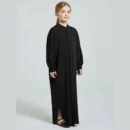Black Front Open Abaya for Kids - finished stitching and hem detail