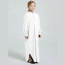 White Front Open Abaya for Kids - finished stitching and hem detail