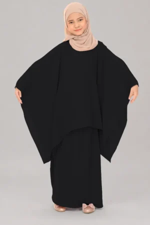 Black Kaftan Abaya for Kids  finished stitching and hem detail