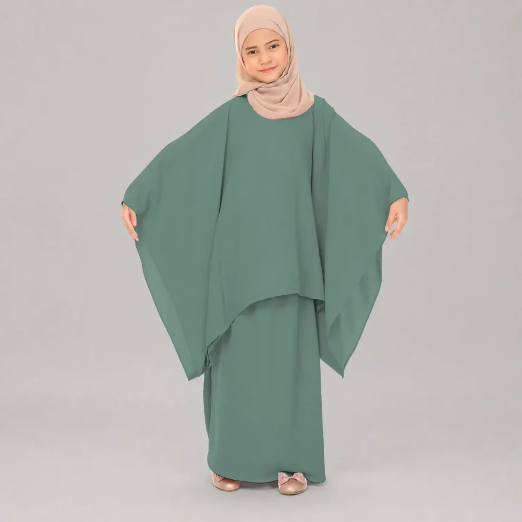 Kids Kaftan Abaya full length front view Kids Kaftan Abaya full length front view