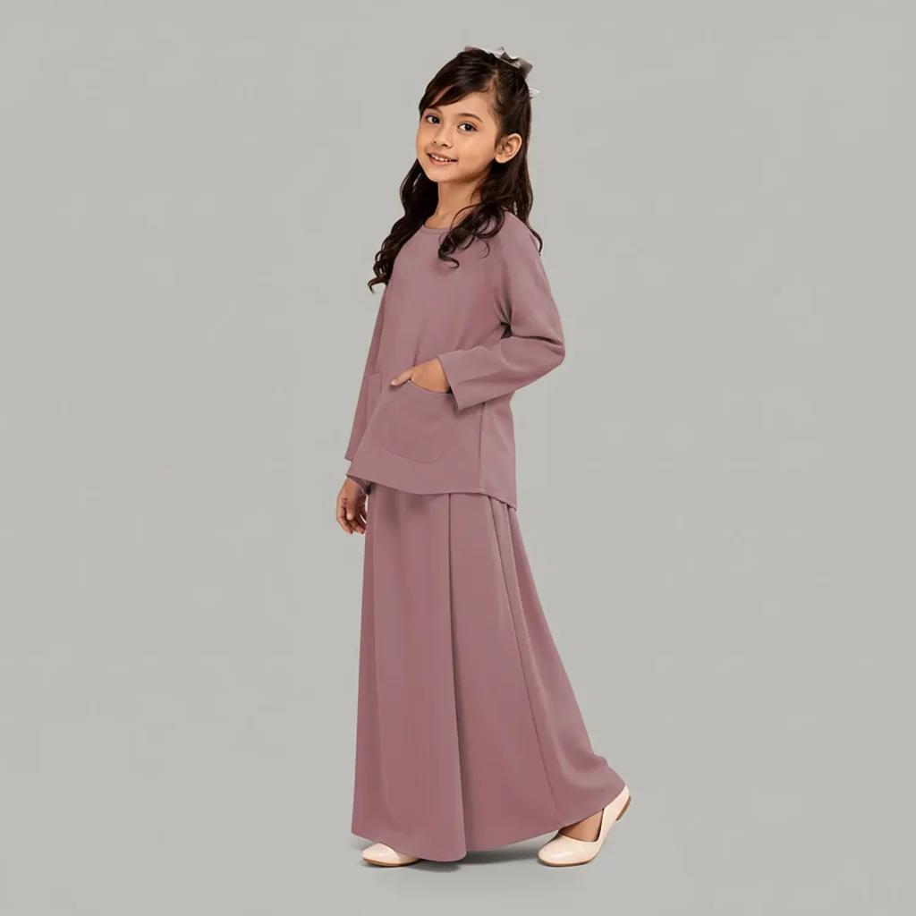 Kids Abaya with Pockets Nida Matte fabric close up Kids Abaya with Pockets Nida Matte fabric close up